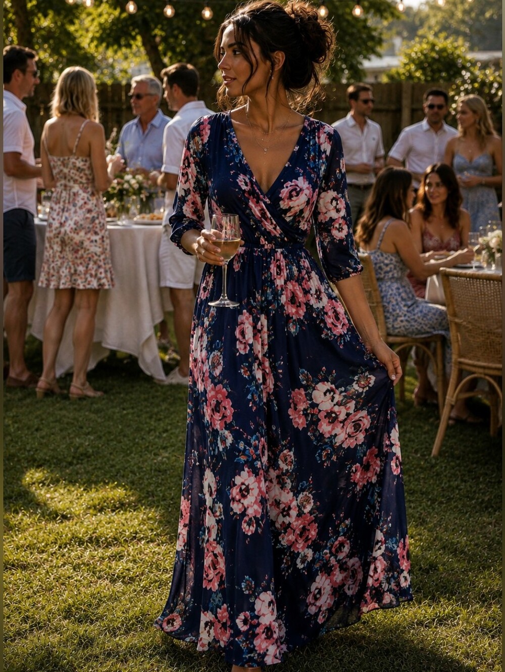 Zattcas Floral Blue Maxi Dress